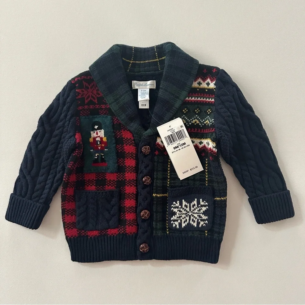 Ralph Lauren 9-12 Months Baby Boy Holiday Christmas Cardigan Sweater Nutcracker
